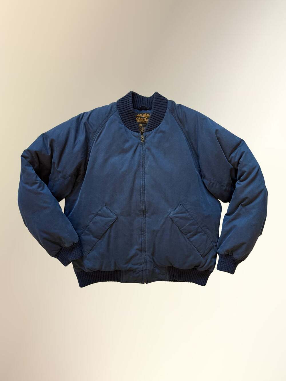 Vintage Eddie Bauer Navy Goose Down Puffer Bomber Jacket Mens Small